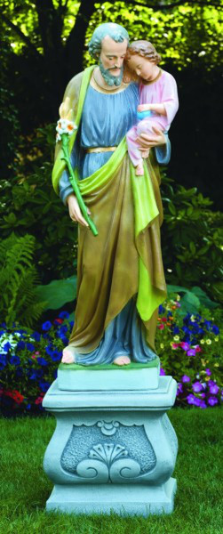 Life Size Saint Joseph and Christ Child hold Lily in Hand and Baby Jesus